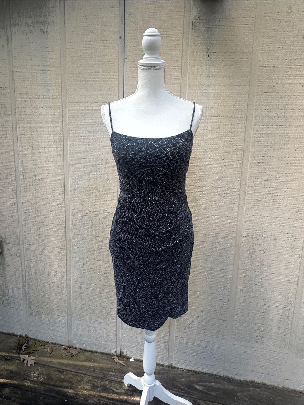 Betsy & Adam Black Sparkle Spaghetti-Strap Mini Dress